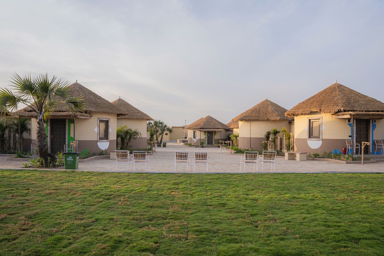The completed resort development at Nagoa Beach, Diu, seen across the grounds.
