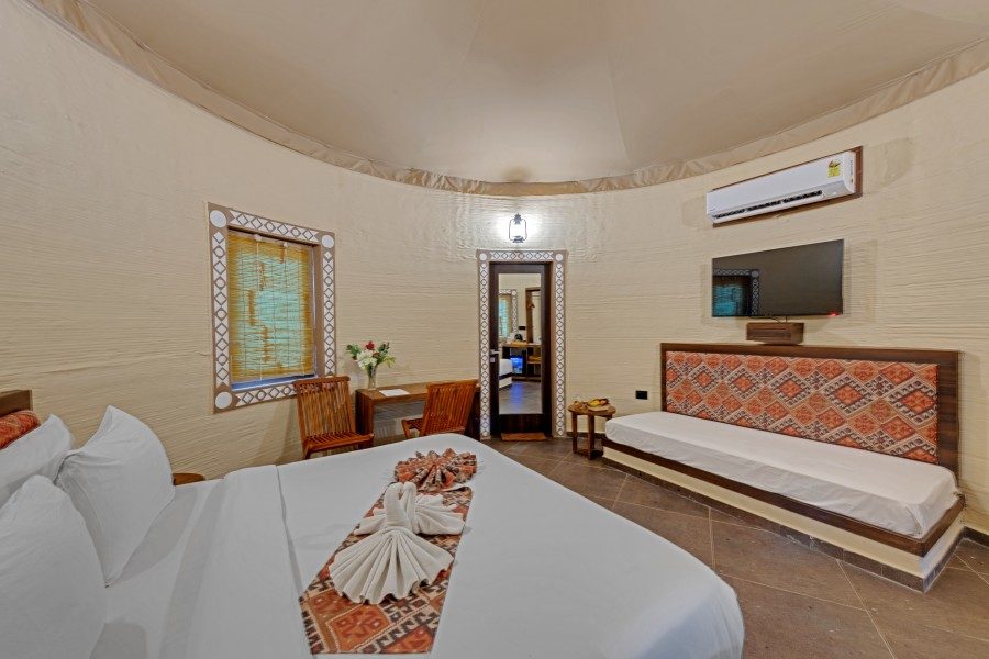 Guest room interior within the 3D printed resort at Diu.